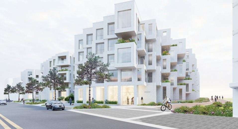 An artist's impression of one of the blocks of flats planned for the seafront at Folkestone