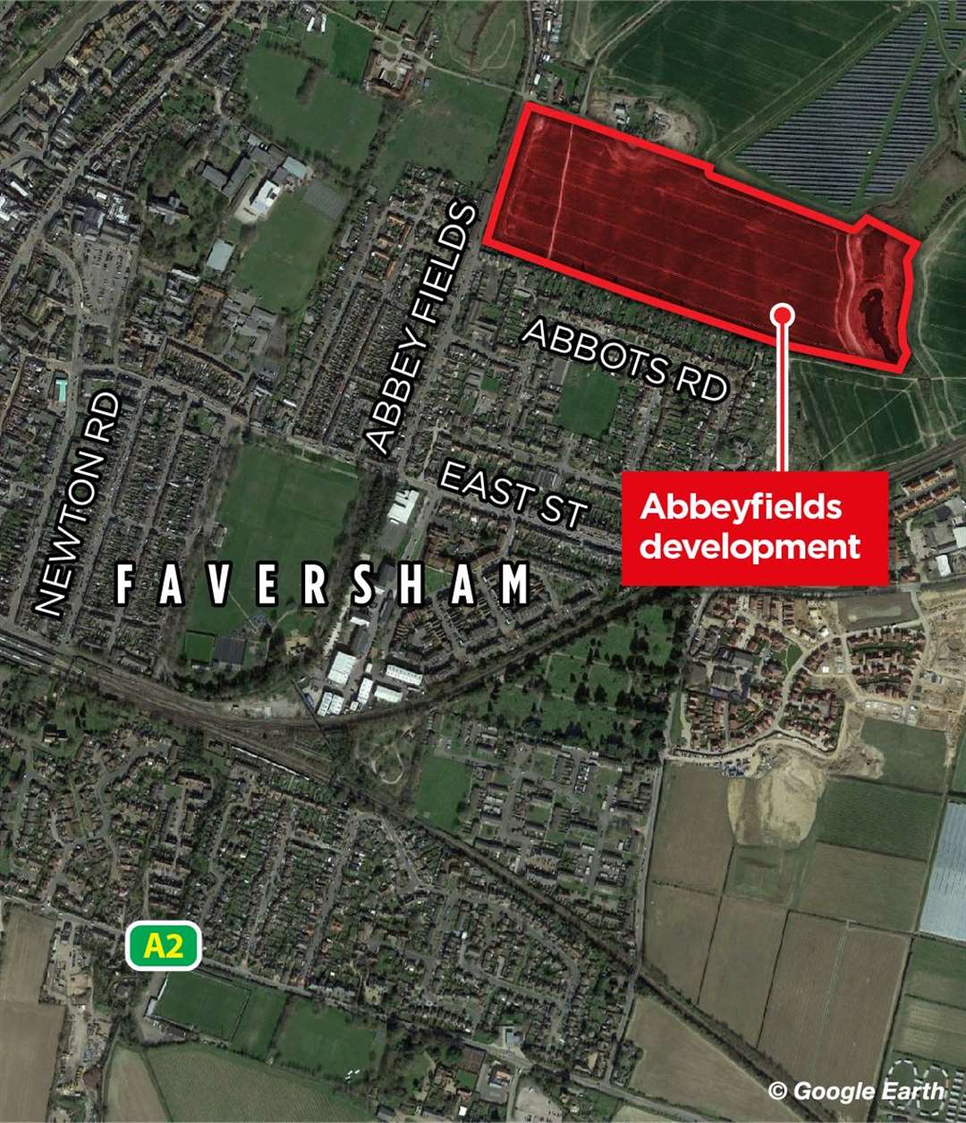 The development would be built on farmland off Abbeyfields, to the north-east of Faversham