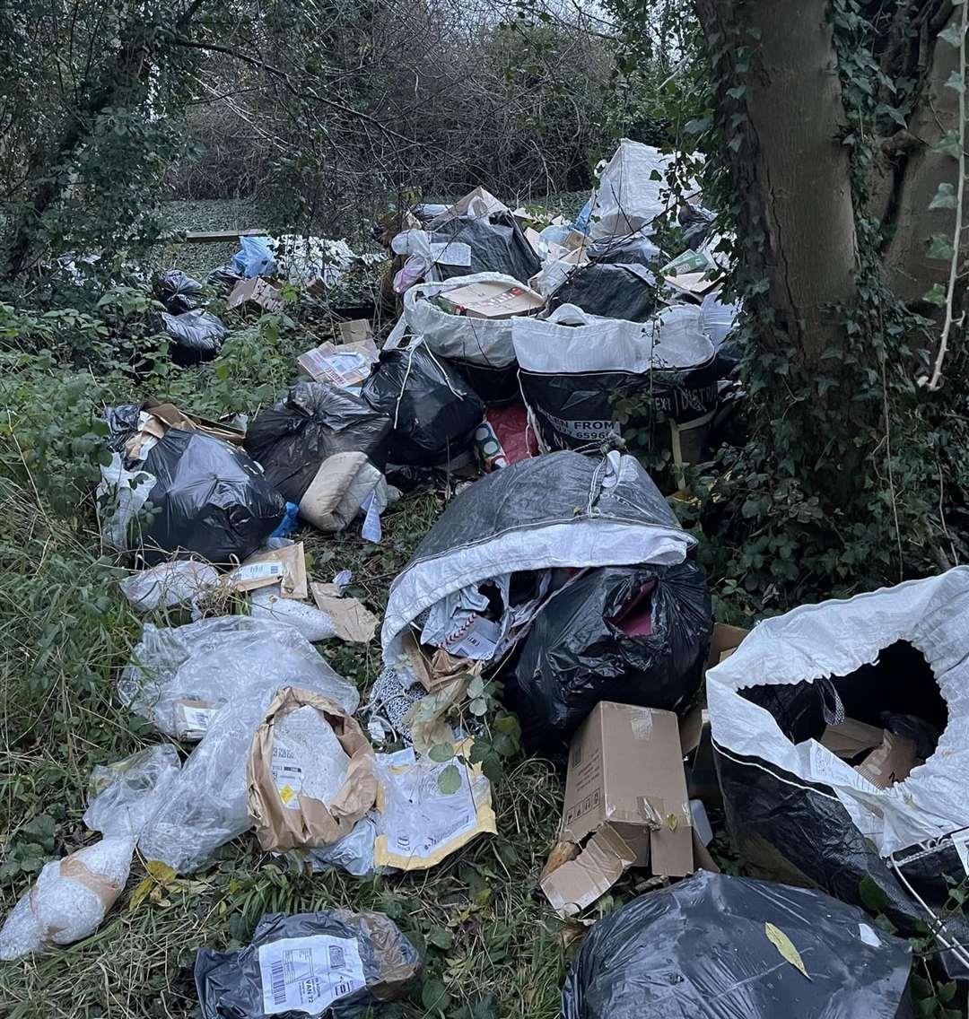 An investigation has been launched after several Hermes/Evri parcels were found dumped at the end of Beacon Lane, Chatham. Photo: Wayne Coveney