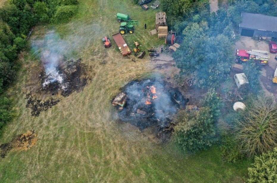Hay bales on fire in Swanley. Picture: UKNIP