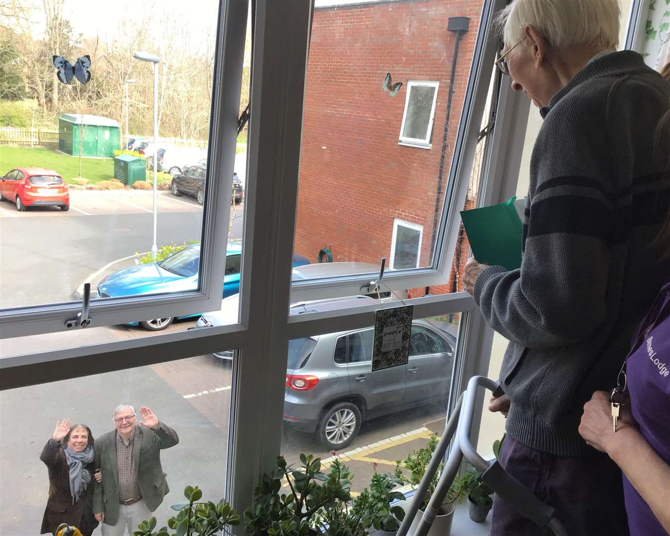 Jack Angus celebrates his birthday with family - from a safe distance - at his Tonbridge care home