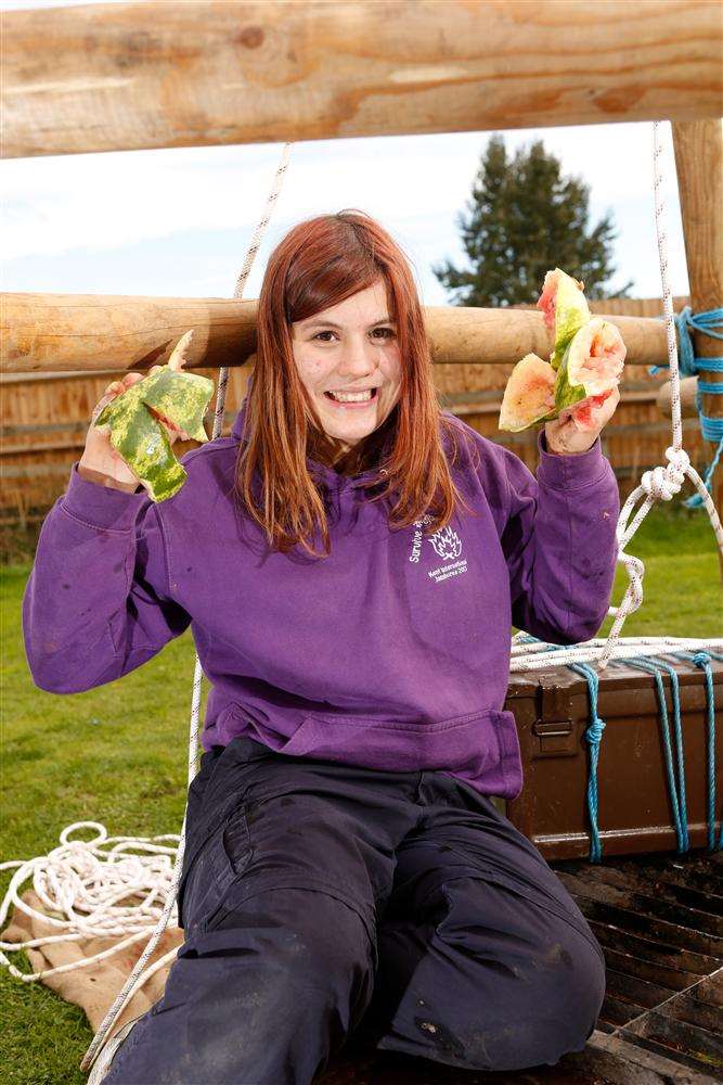 Alice Wenban, 14, with a crushed watermelon at Lower Grange Farm in Sandling
