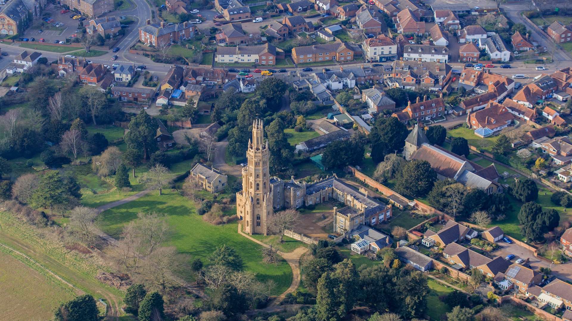 An aerial view of the tower