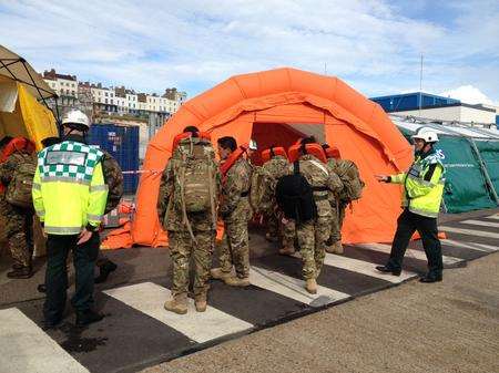 Rescue workers take part in the maritime exercise in Dover