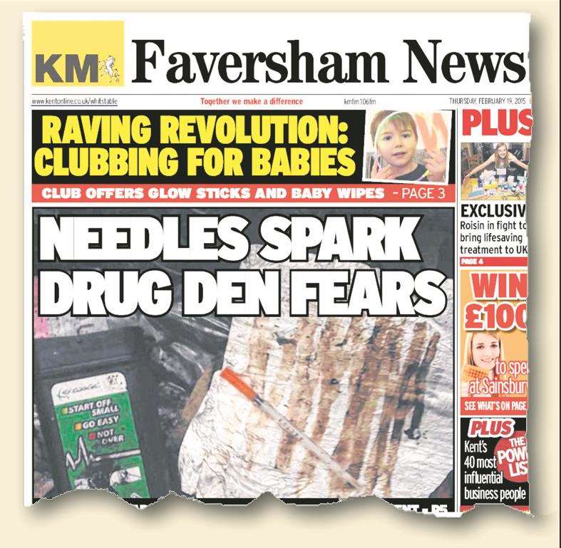 A story featured in the Faversham News about families who were terrified to walk in the woodland because of drug users.