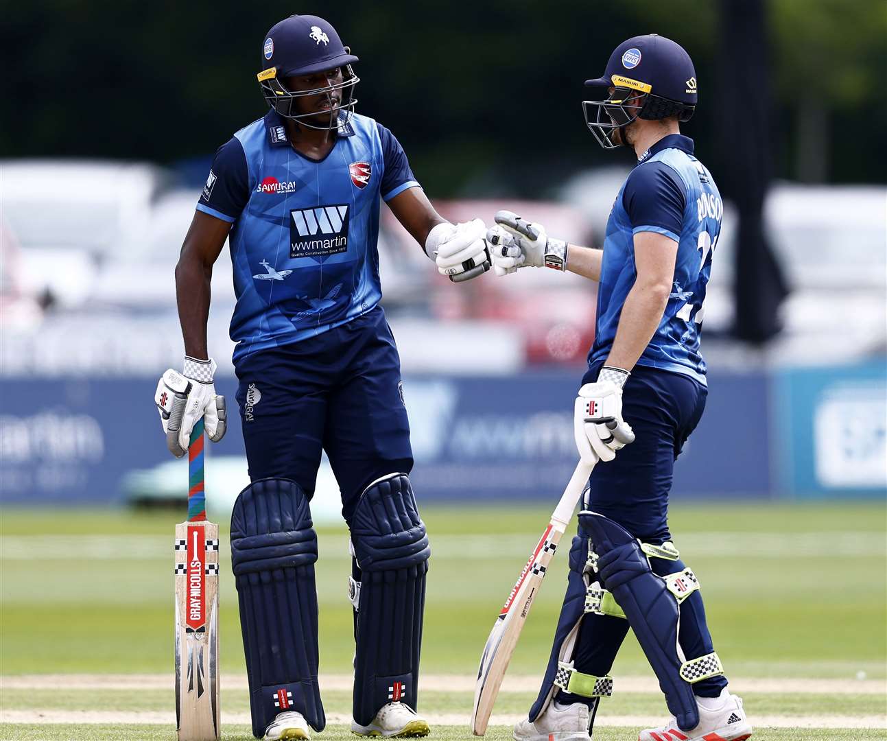 Batter Muyeye, left, with Ollie Robinson at The County Ground, Beckenham. Picture: Max Flego Photography