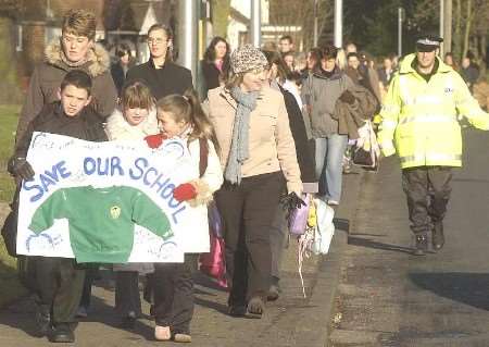 CLEAR MESSAGE: children and their parents on the march: Picture: BARRY CRAYFORD
