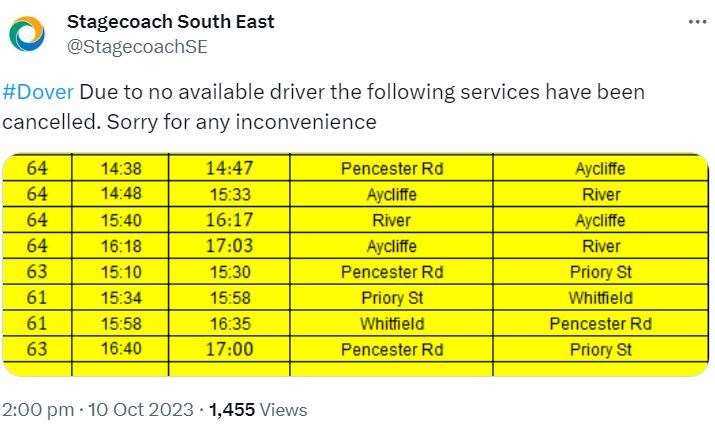 Some of the Stagecoach services cancelled yesterday. Picture: @StagecoachSE