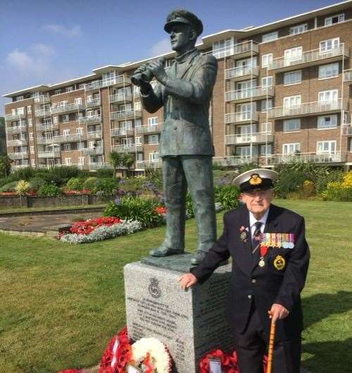 Donald Hunter at the Merchant Navy memorial in Dover