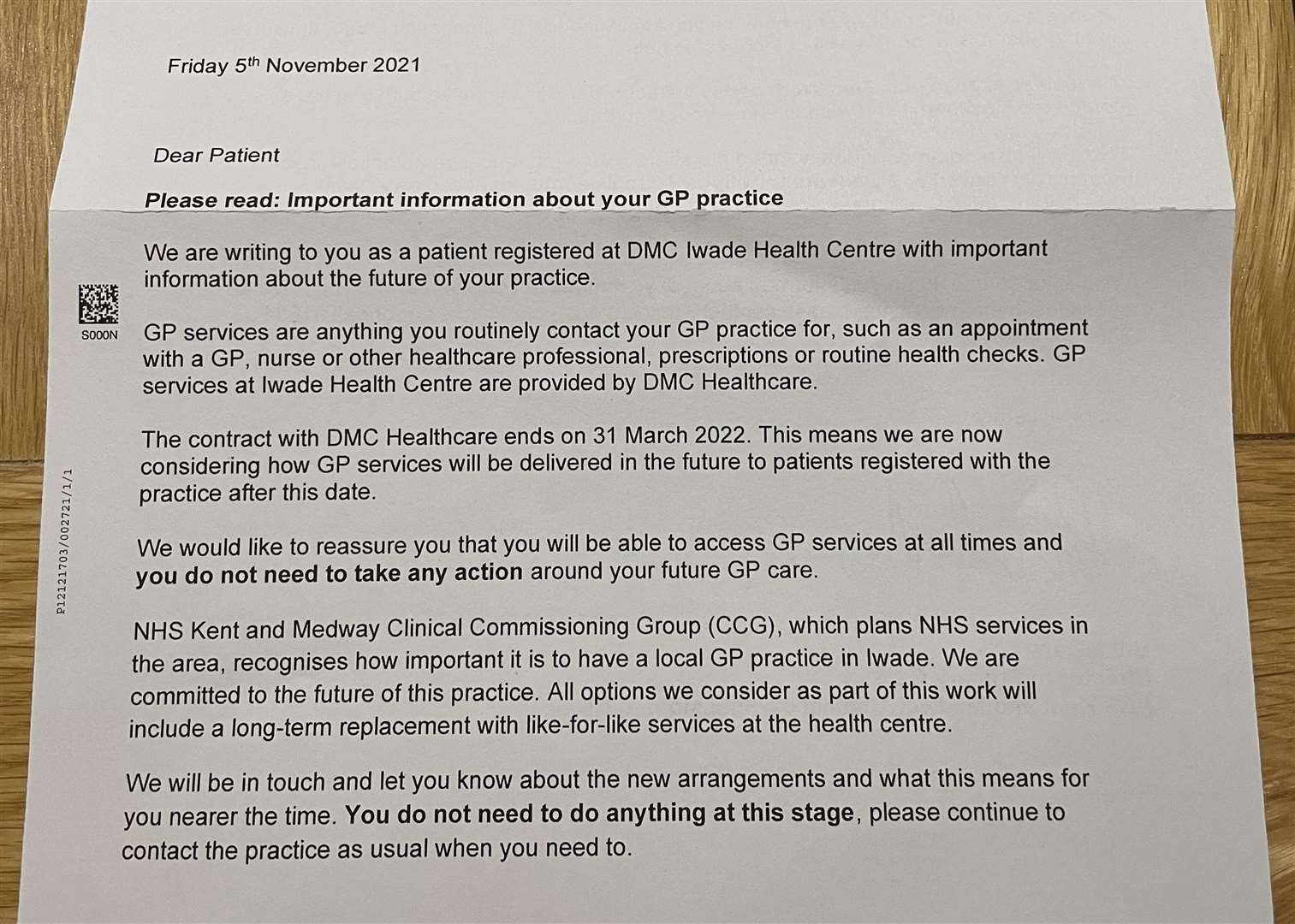The NHS Kent and Medway CCG has written to patients to say its contract with DMC Healthcare will end in March