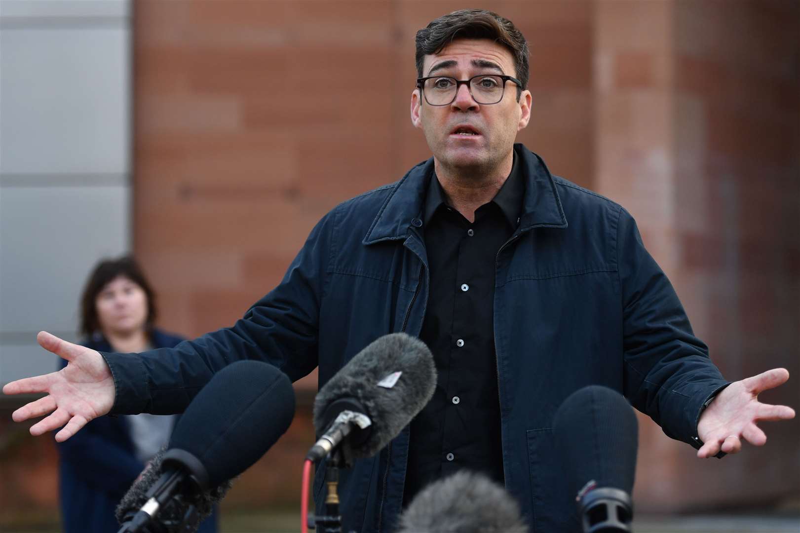 Greater Manchester mayor Andy Burnham speaks to the media outside Bridgewater Hall (Jacob King/PA)