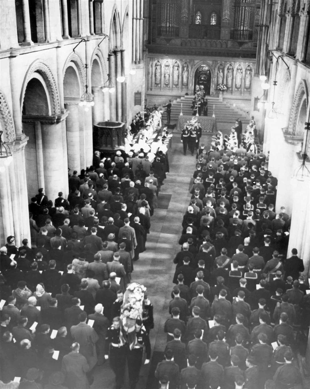 The memorial service for the cadets at Rochester Cathedral on December 12, 1951. Picture: Kent Our Century By the People Who Lived It