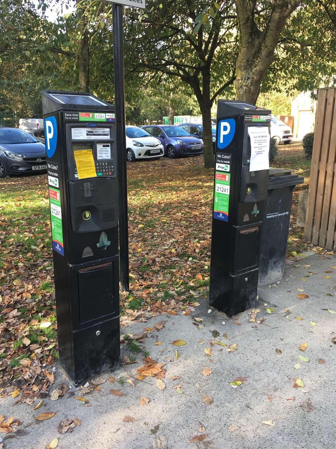Two of the three parking meters currently broken at Cobtree Manor Park (5023600)