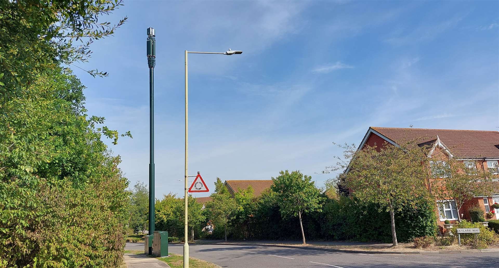 A 5G mast installed along Bluebell Way in Park Farm, Ashford