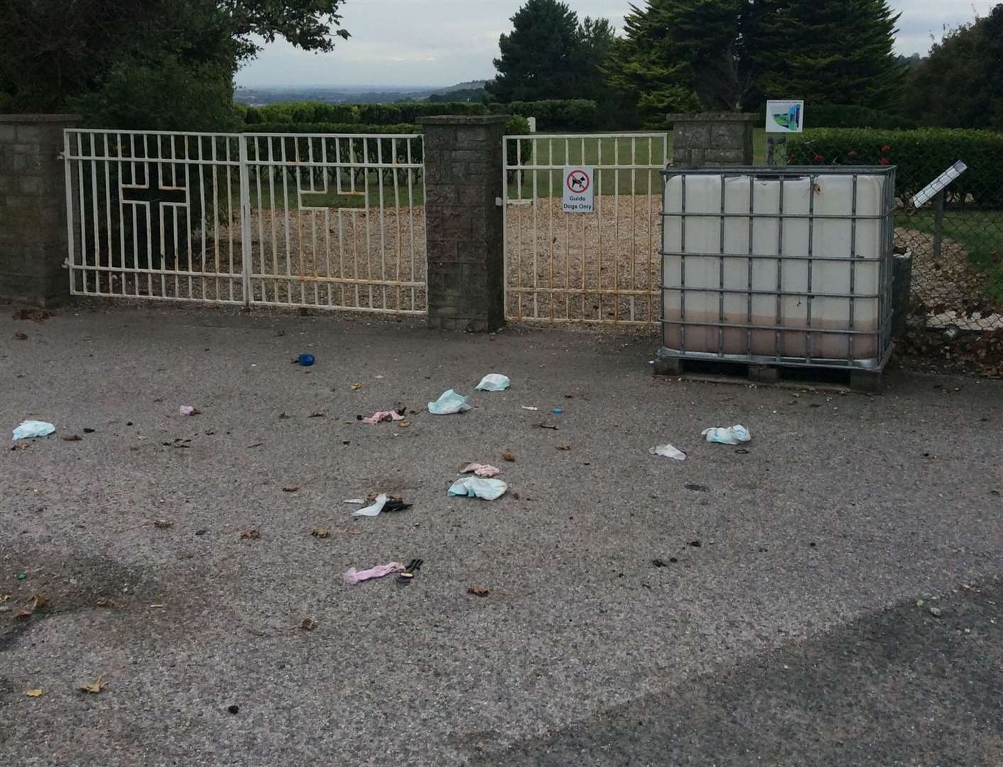 Mess was found near the entrance of the cemetery, as well as inside