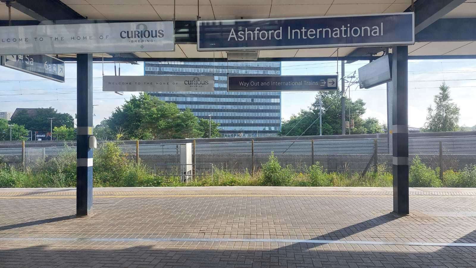 An empty platform during rush-hour at Ashford International