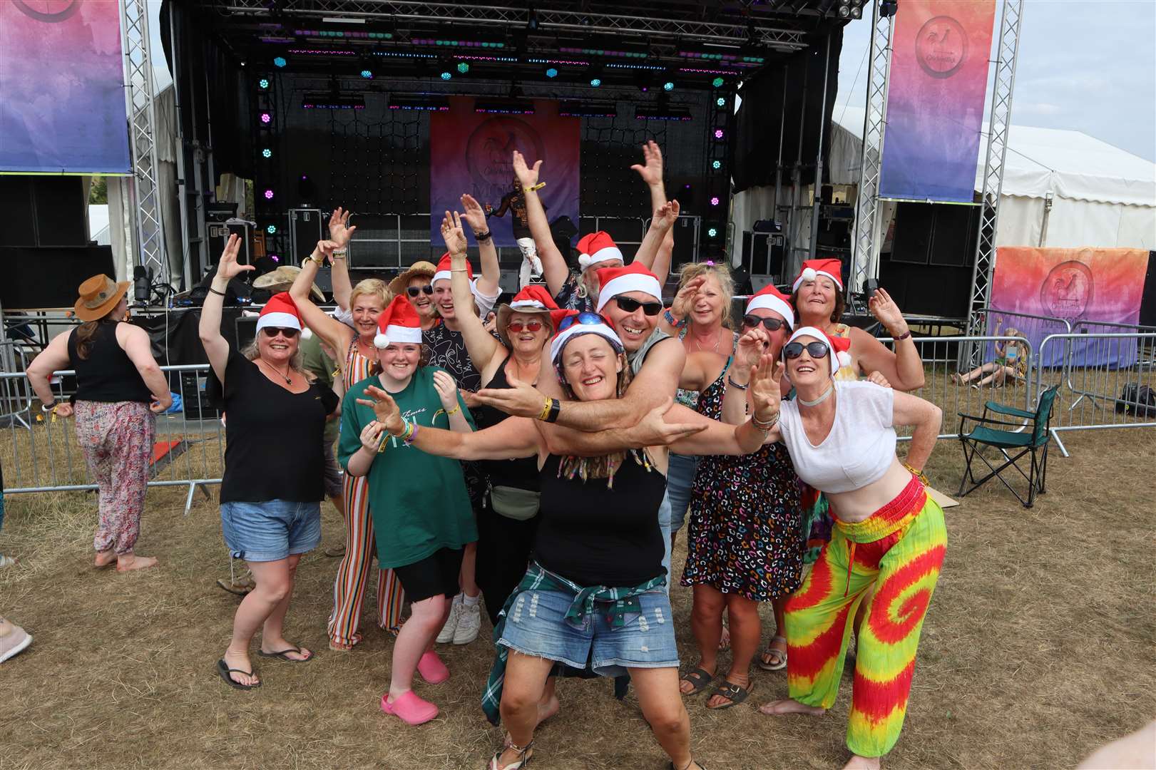 Lekiddo fans in Christmas hats at the Chickenstock music festival at Stockbury