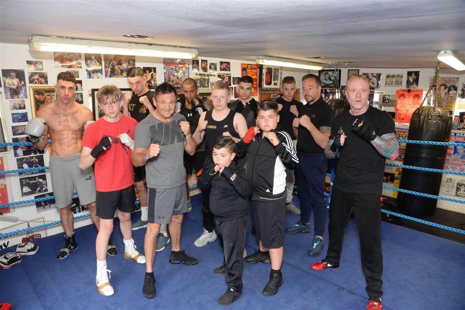 Former champion boxer Johnny Armour and his team of boxers at his gym. Picture: Chris Davey