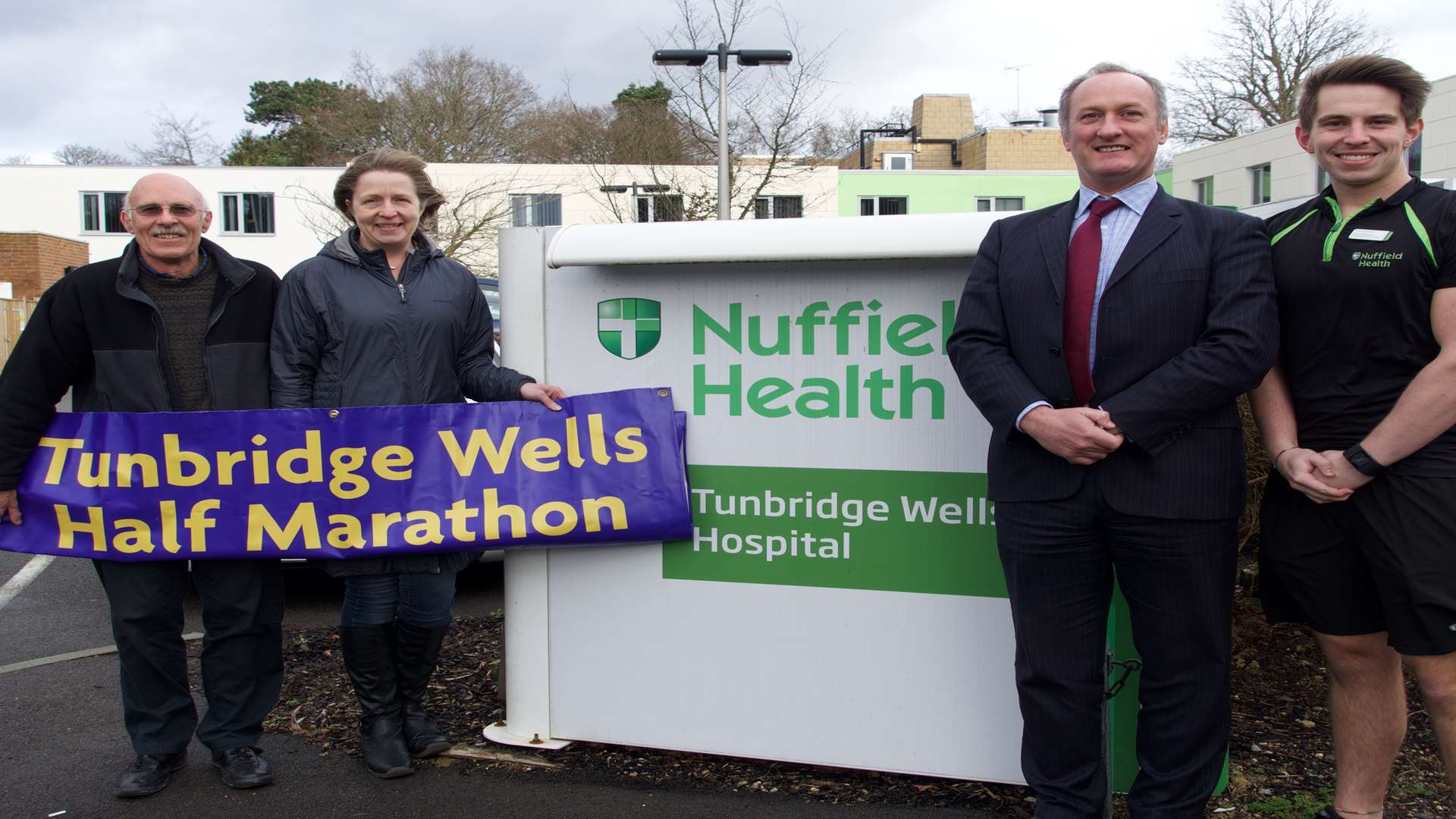 Mark Taylor and Sarah Barker of the Tunbridge Wells Half Marathon committee with Joe Hazel, director of Nuffield Health Tunbridge Wells Hospital and Pierce Robinson