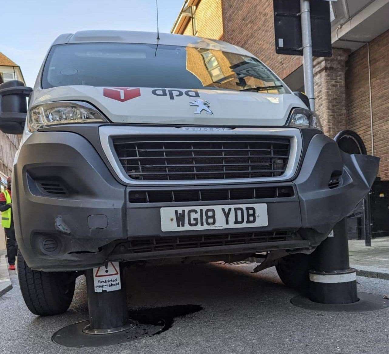 A DPD van was another recent victim of the bollards. Picture: Graham Thurlow