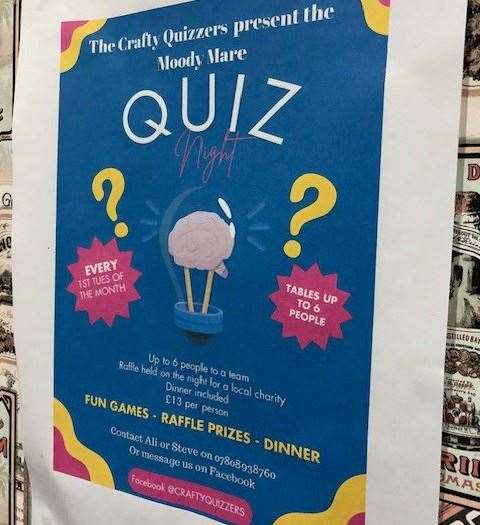 There is a quiz night, complete with dinner, on the first Tuesday of every month