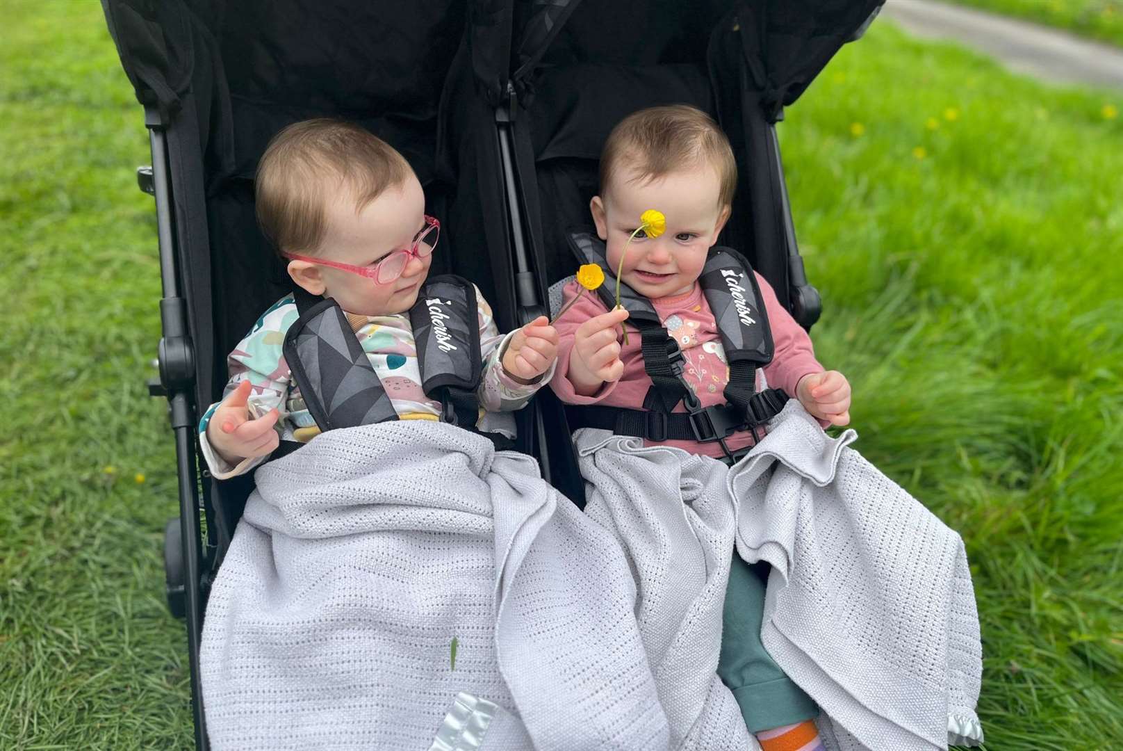 Identical twins Astrid and Iris both have difficulty walking. Picture: Sarah Johnson