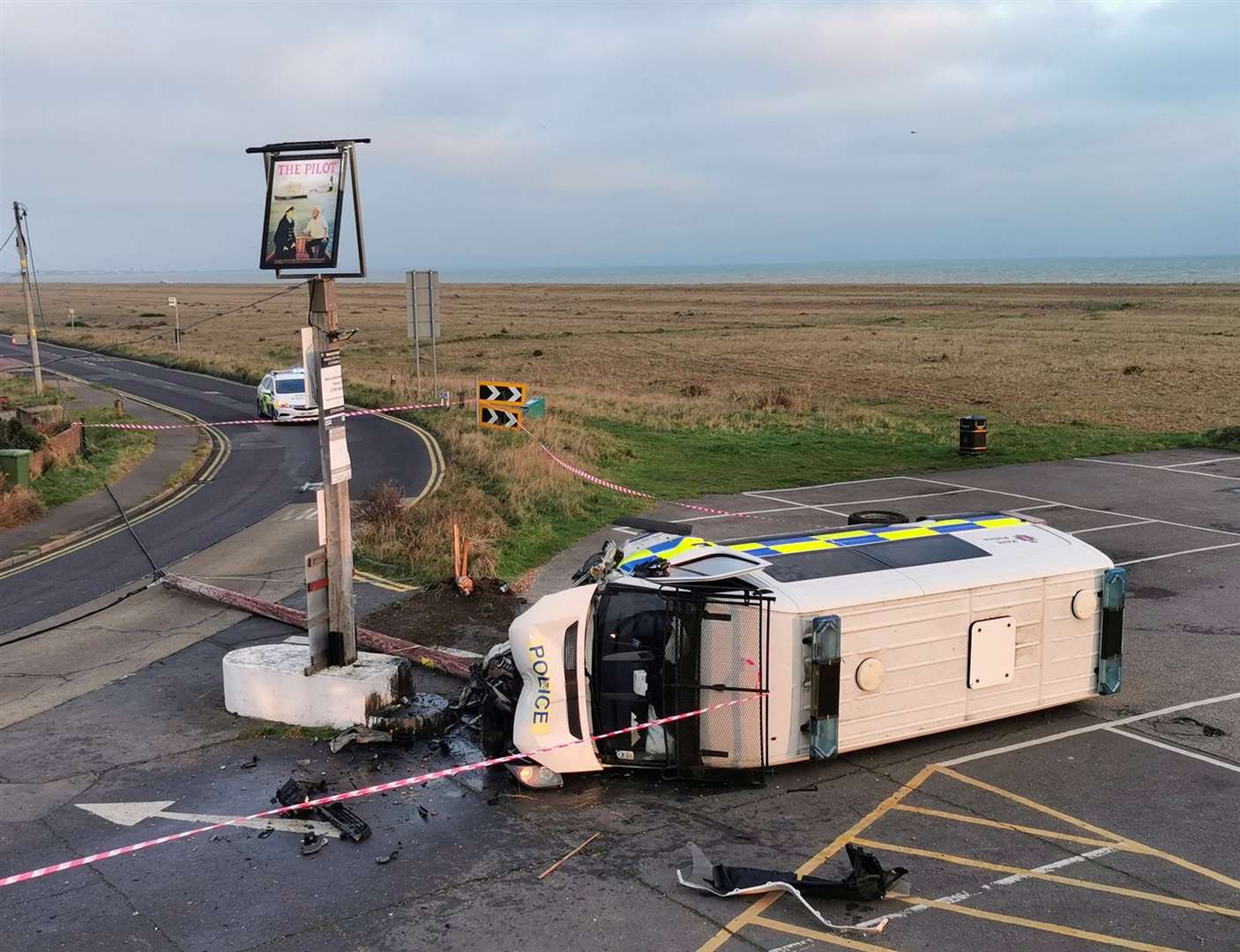 A police van has collided with a telegraph pole. Photo: Niko Miaoulis