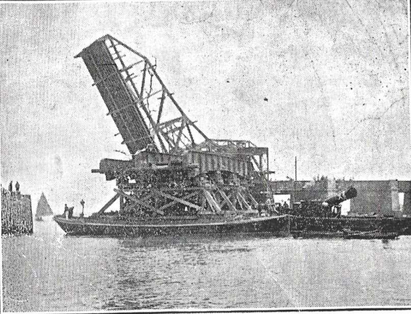 The Kingsferry bridge, pictured in the Sheerness Times Guardian supplement of 1923, when the central section was removed in 1904