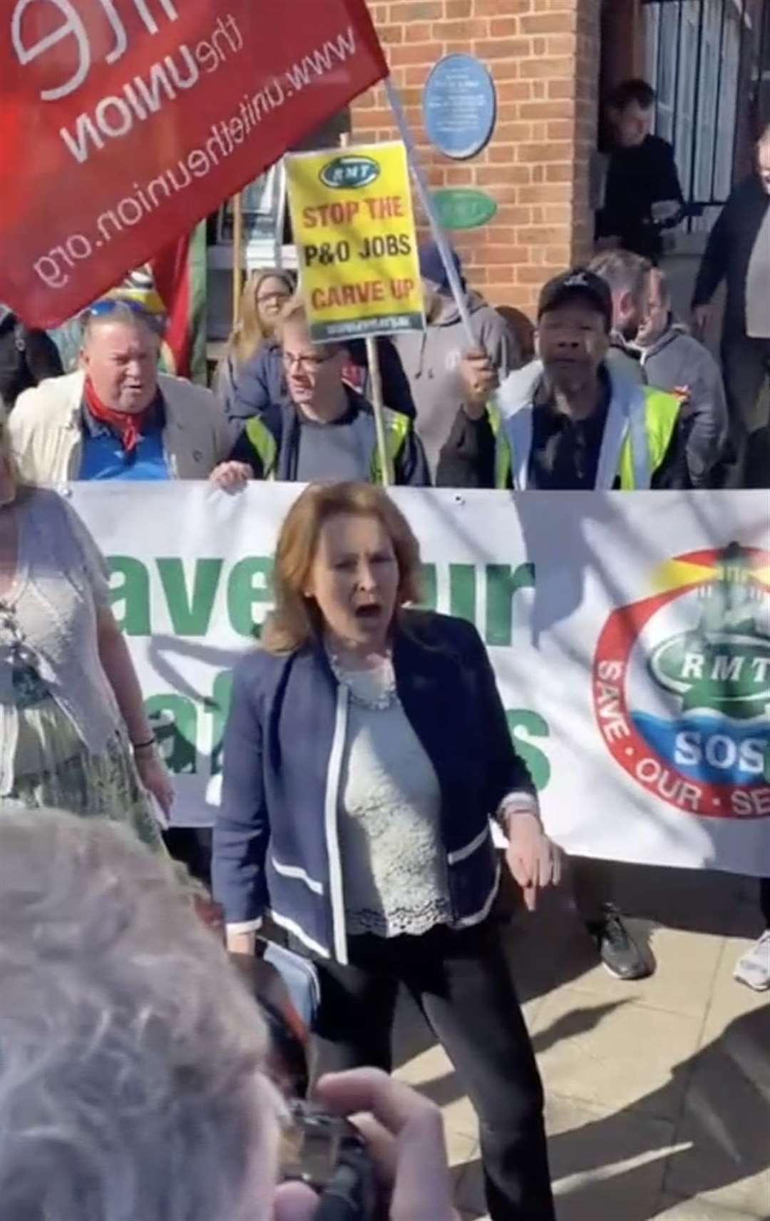 Natalie Elphicke was heckled at the protest