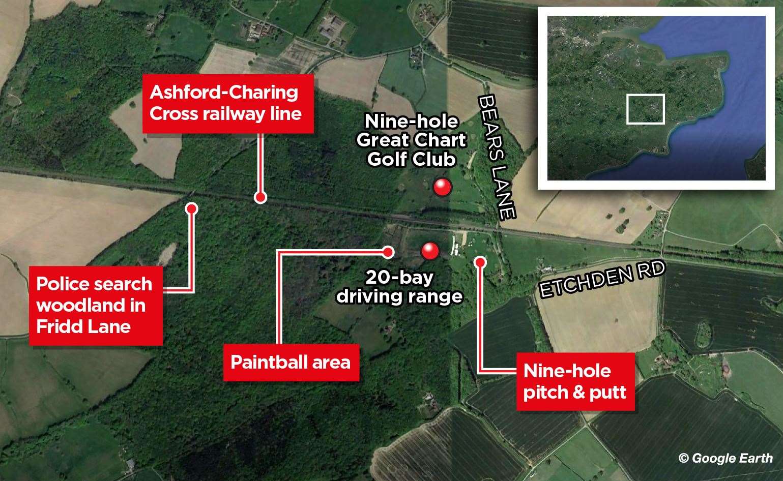 Police were searching this area near Ashford for more than a week
