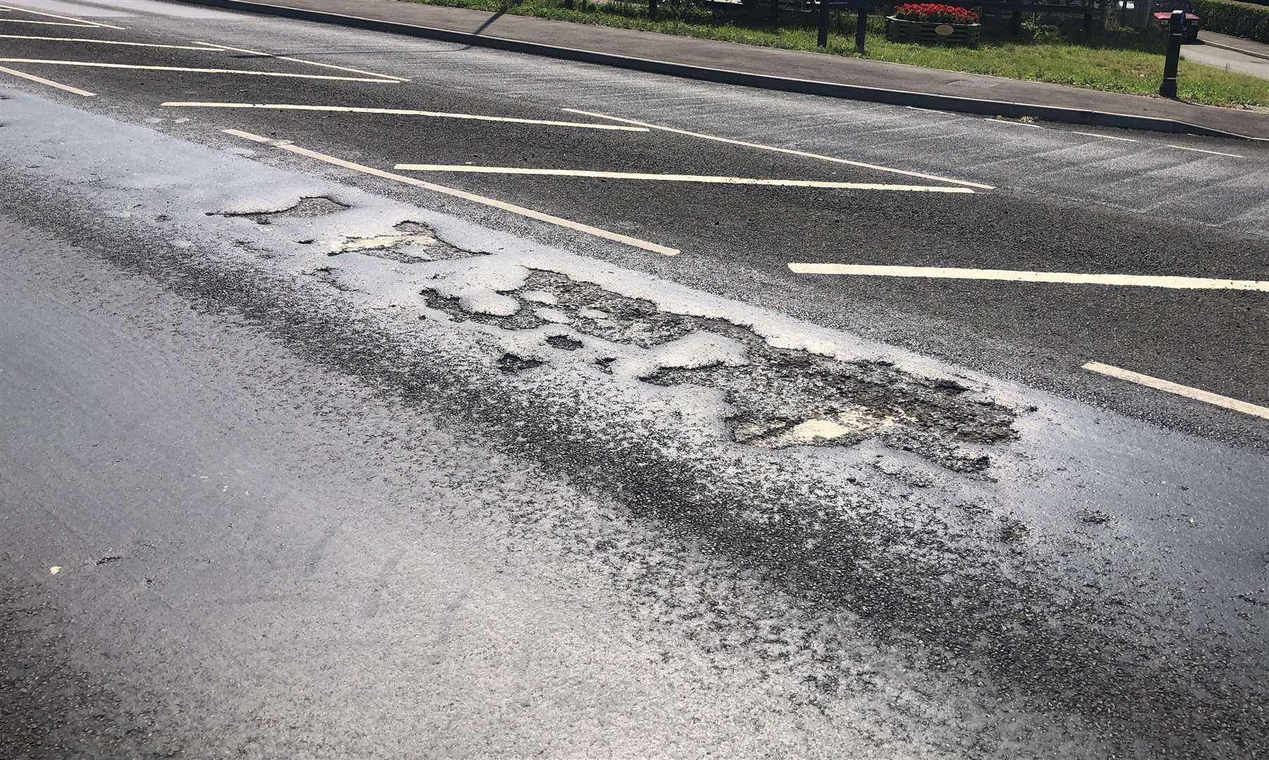 Large chunks of the road are now missing on the A20 at Harrietsham
