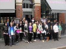 A group of pupils from the Isle of Sheppey Academy outside Jamie Oliver's restaurant, Fifteen, in London