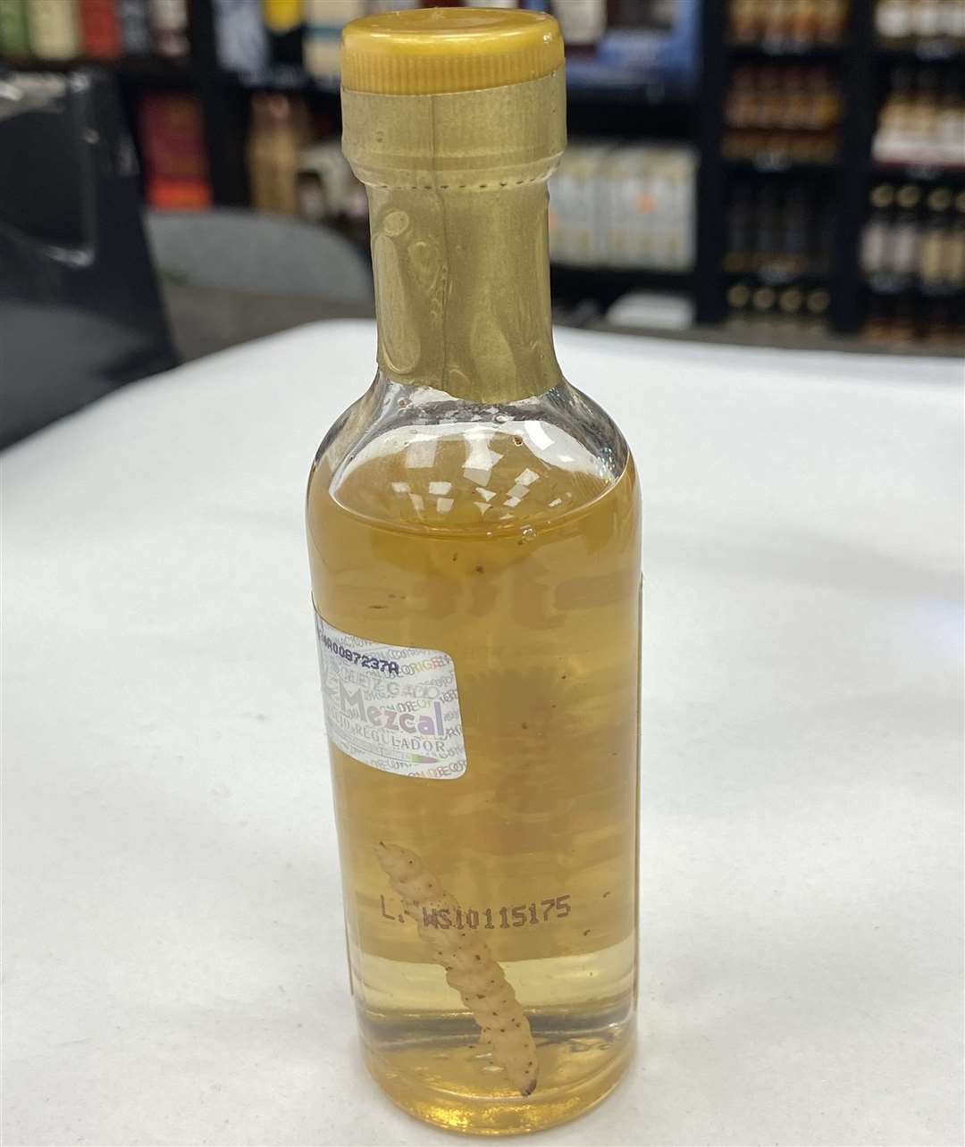 The Mezcal Lajita tequila miniature has a traditional agave worm inside