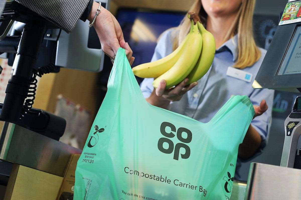 The new compostable carrier bag are now offered to shoppers as standard and cost 10p