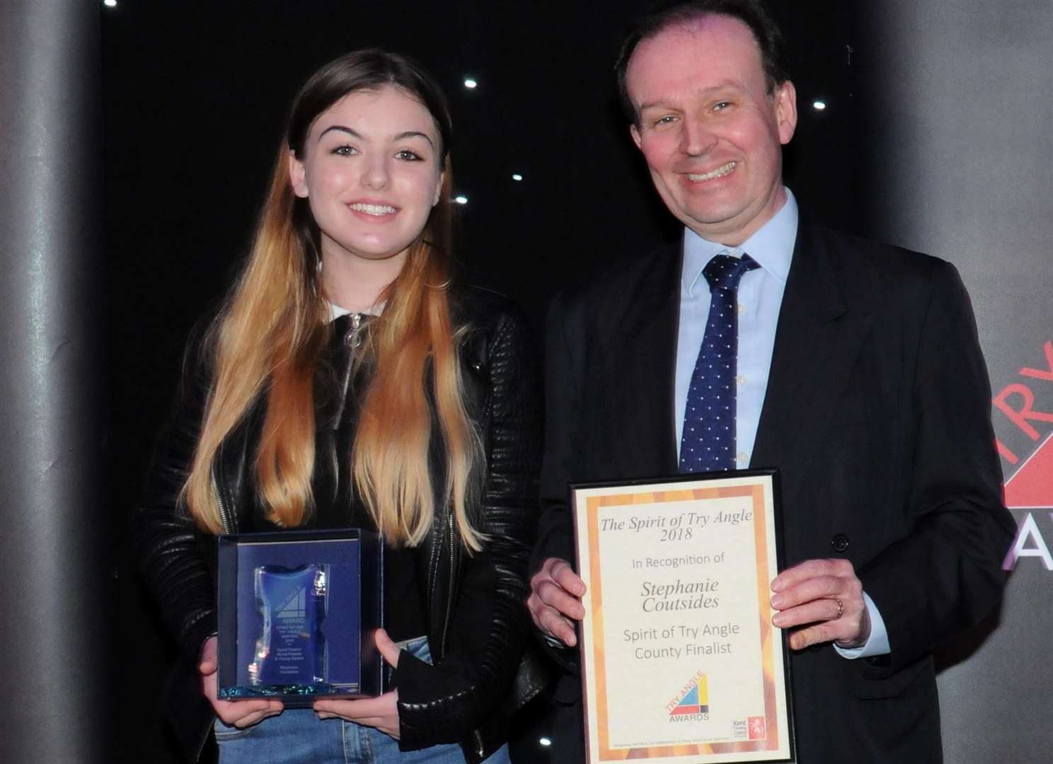 Stephanie Coutsides received her award in the Good Friend and Young Carer category from Cllr Roger Gough