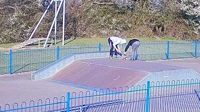Two boys were caught on CCTV lighting a fire on top of the skate ramp. Photo: Capel Le Ferne Parish Council