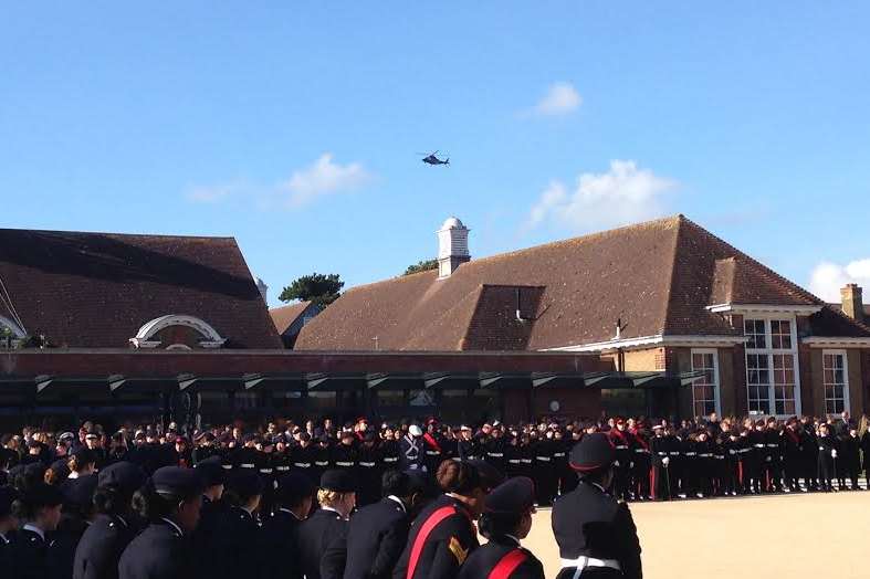 His Royal Highness arrives in a helicopter