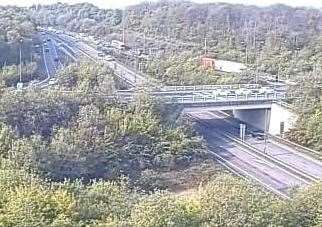 Queues on the M2 exit slip at junction 3. Picture: Highways England (9458887)