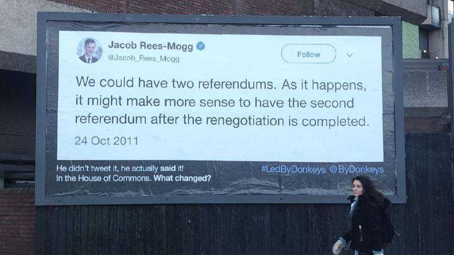 Students are planning to display a banner suggesting Jacob Rees-Mogg's support for a People's Vote