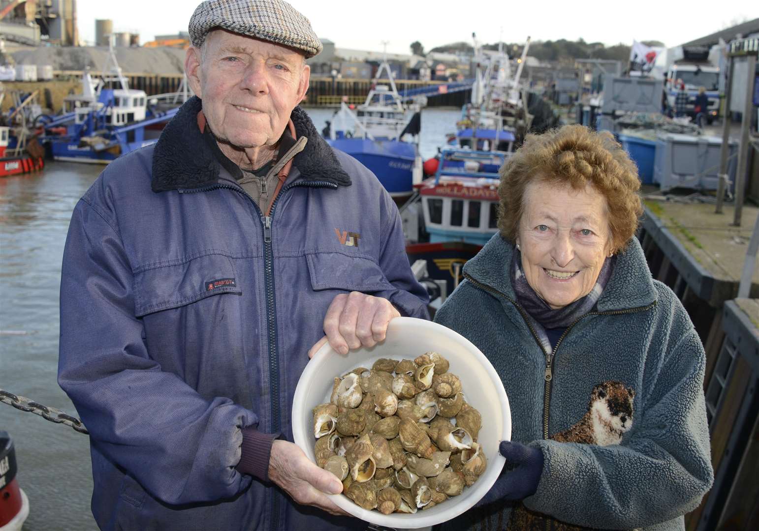 Derrick and Jean West with some of their whelks