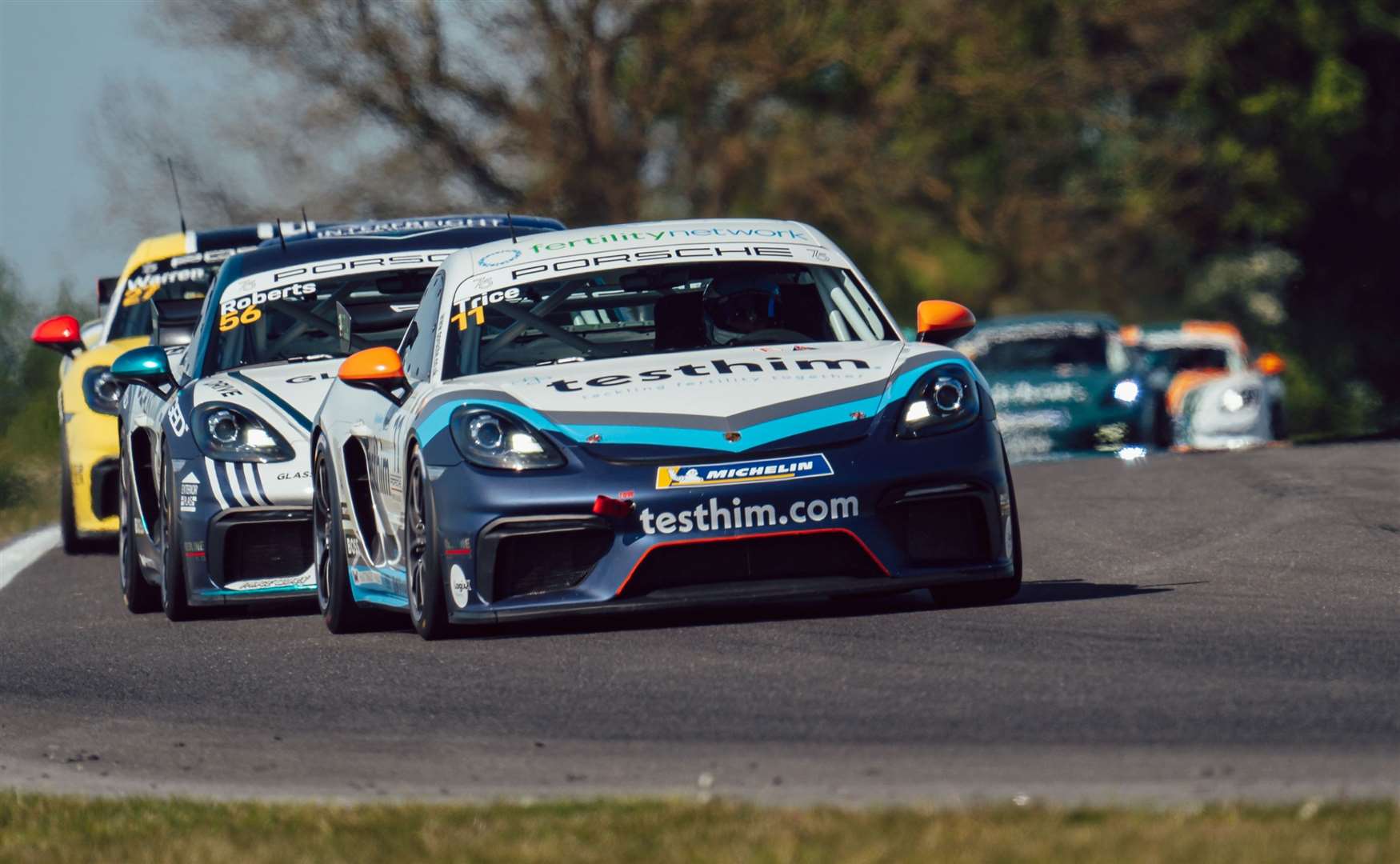 Toby Trice leading the way at Snetterton in the Porsche Cayman Sprint Challenge Picture: Porsche