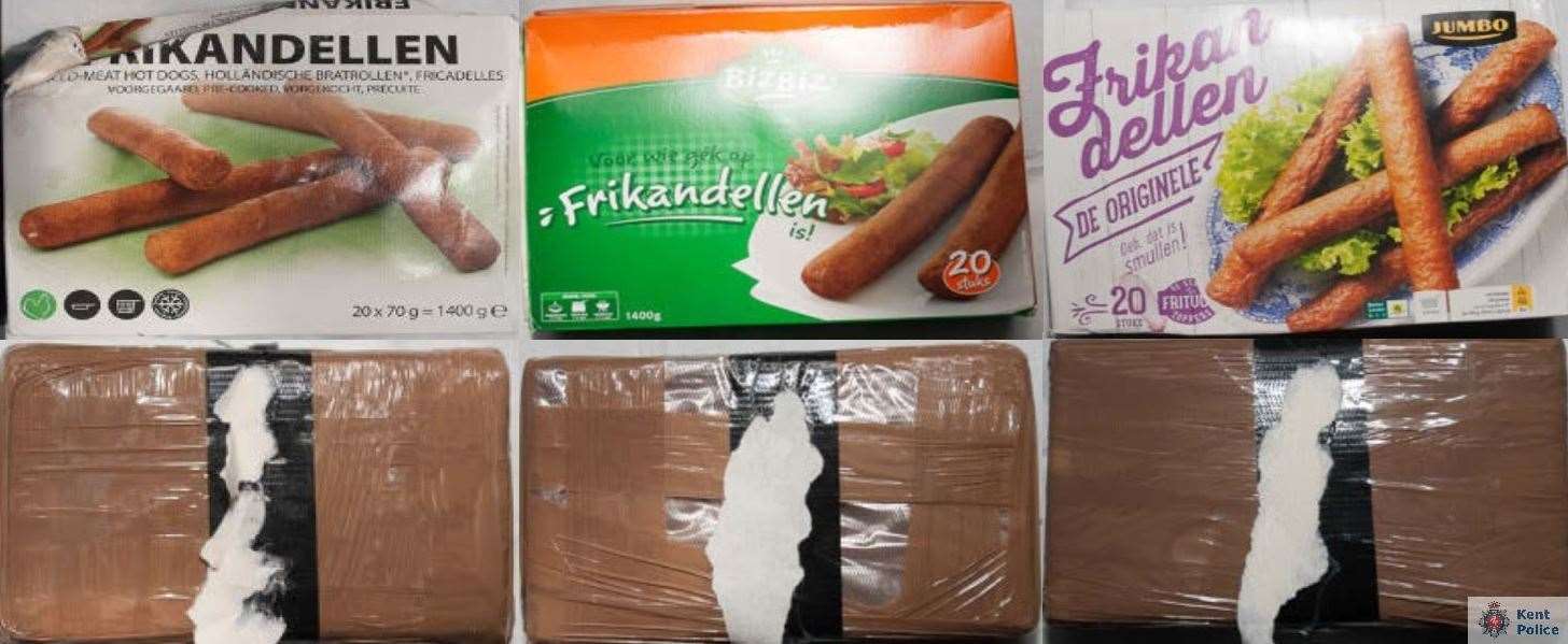 Images of the drugs disguised as food packs, recovered by police