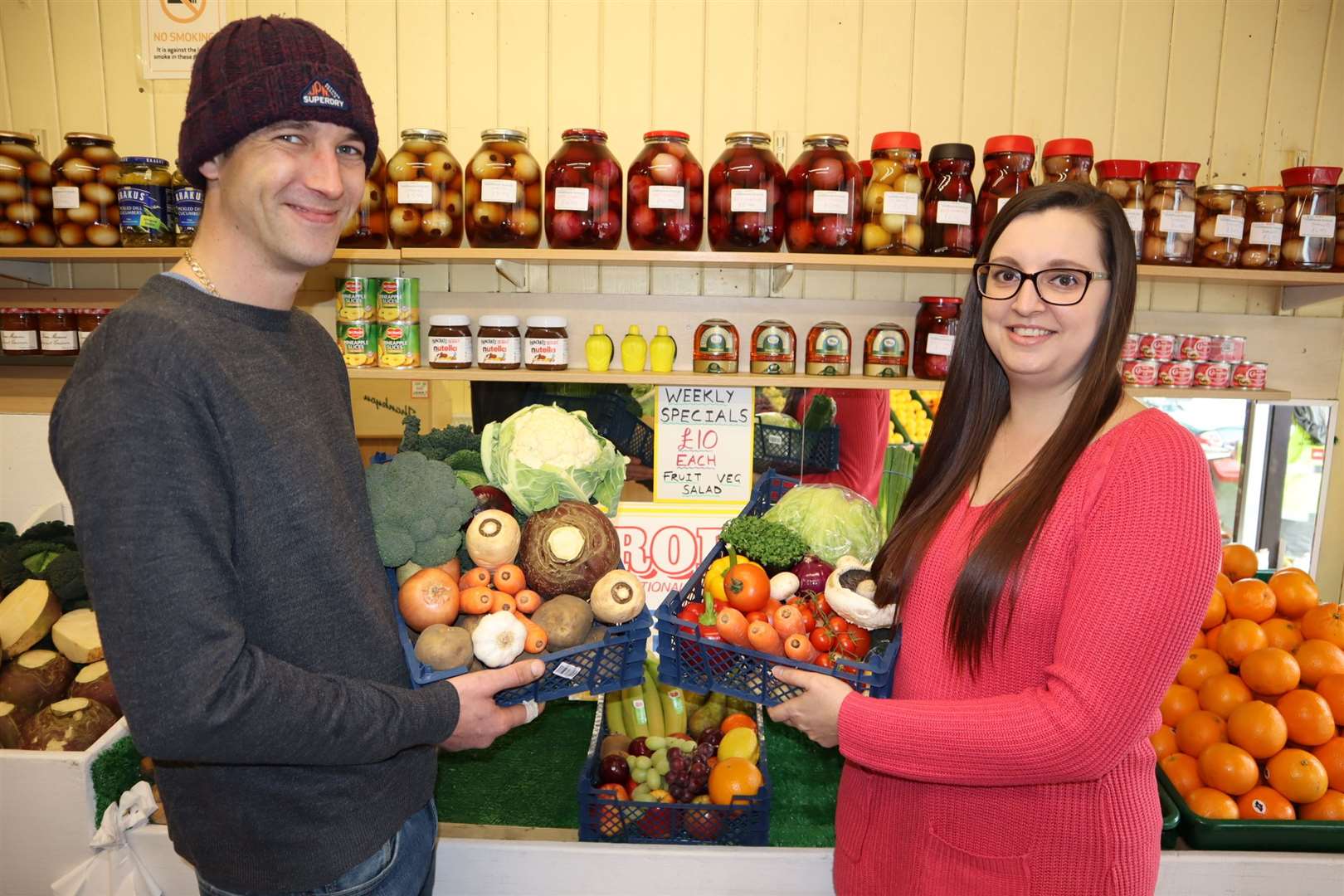 Lewis and Stacey Feaver of Rob's Traditional Greengrocery in Sheerness are fighting back in the battle to keep high street businesses alive by introducing £10 vegetable, salad and fruit packs