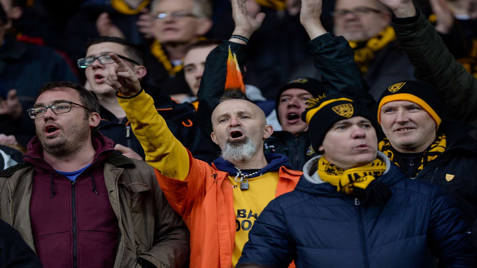 Maidstone fans get behind their team at MK Dons. Picture: Ady Kerry