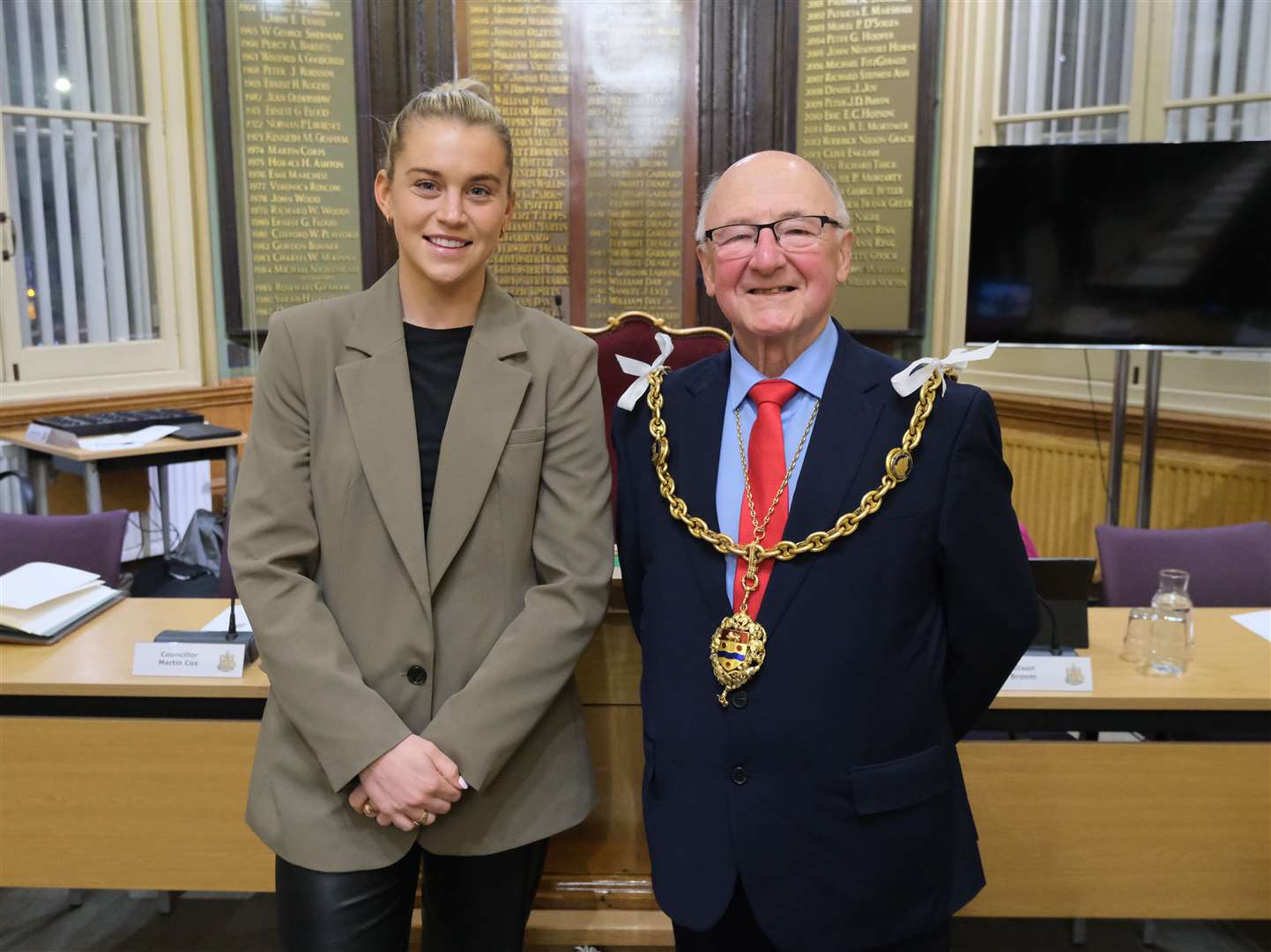 Alessia Russo with the Mayor of Maidstone, Cllr Gordon Newton, at her freedom ceremony in February