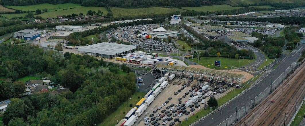 Delays on the M20 near Folkestone caused by problems at Eurotunnel. Picture: UKNIP