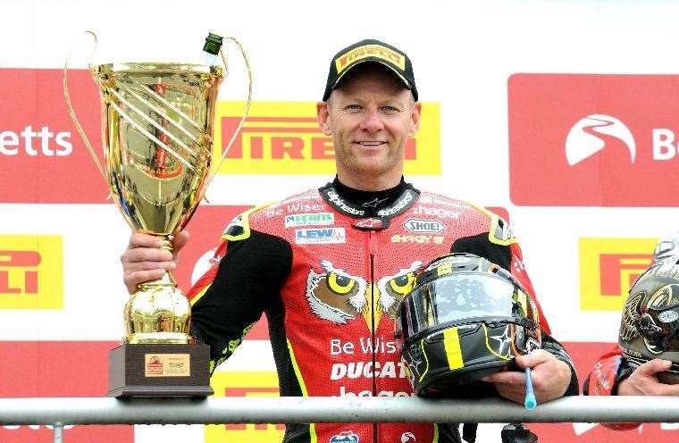 Shane Byrne, from Sittingbourne, after coming 1st in a race at Brands Hatch. Picture: Simon Hildrew