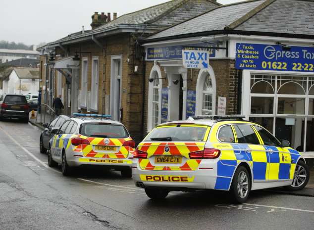 Six police cars were spotted at the station. Picture: Martin Apps