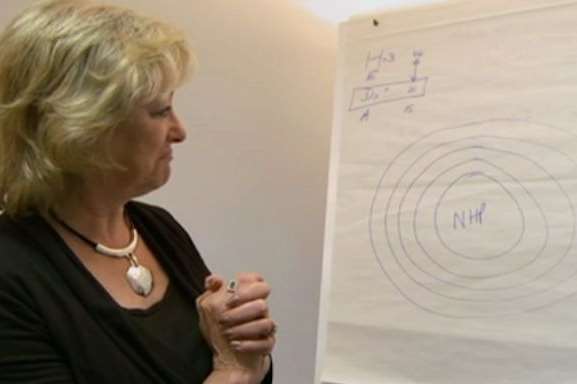 Staring at a flipchart, Ann Barnes struggles to explain the "onion" theory in the Channel 4 documentary