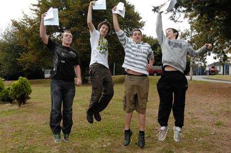 Students collecting GCSE results last year